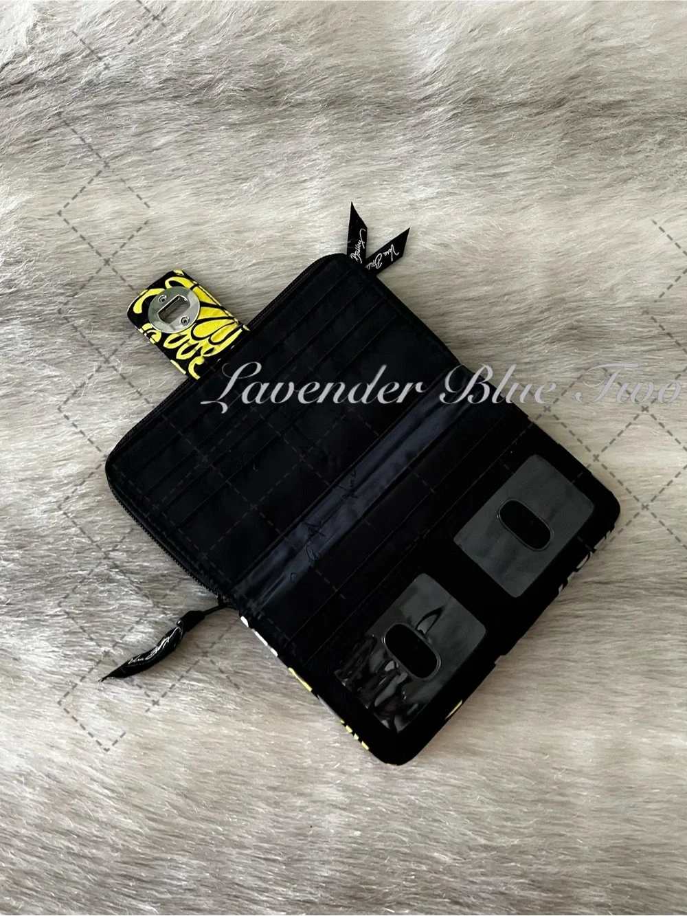 VERA BRADLEY Baroque 2008 Long Turnlock Wallet Black Yellow Y2K
